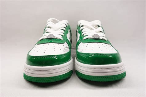 A Bathing Ape Bape Sta Patent Leather Green White Reps