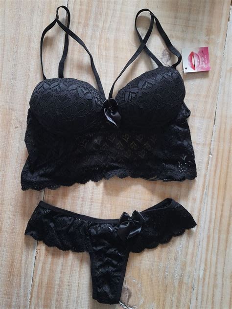 Conjunto Lingerie Em Renda Preta Lingerie Feminina Provoca O Lingerie Nunca Usado