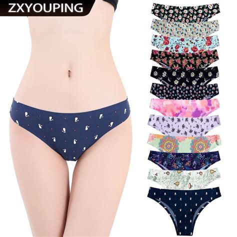 Zxyouping Ice Silk Panties Ultra Thin Seamless Underwear Soft Breathable Sexy Lingerie Printing