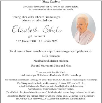 Traueranzeigen Von Elisabeth Scholz Trauer Ms