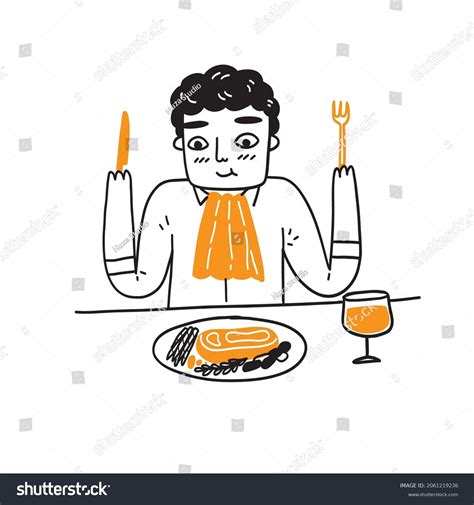 Elegant Man Eating Steak Restaurant Table Stock Vector Royalty Free