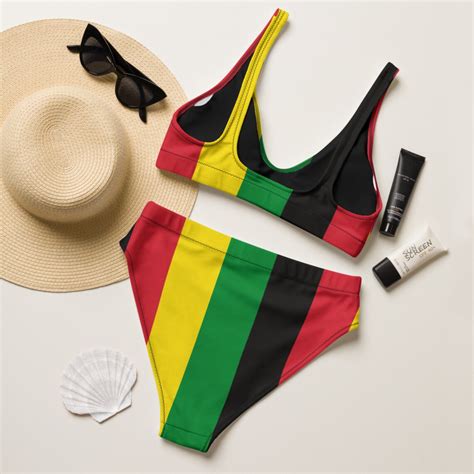 Jamaica Rasta Coloured High Waisted Bikini Eco Friendly Swimwear Jamaican Clothing Jamaica