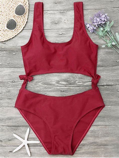 Off High Leg Cut Out Bowknot Swimwear In Red Zaful