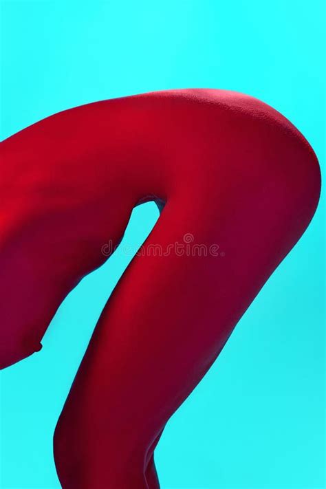 Female Beautiful Naked Body Buttocks Breast With Nipple Slim Model Posing Naked Against Blue