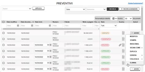 Eliminare uno o più preventivi creati Guide pec it