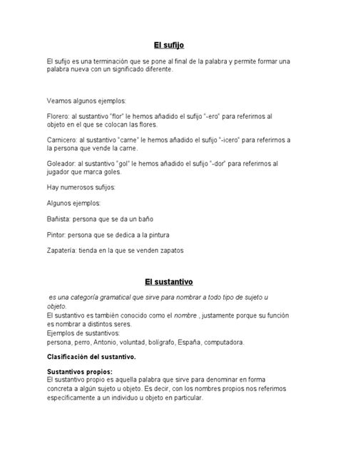 El Sufijo Pdf Sustantivo Palabra