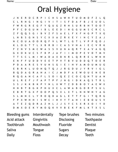 Oral And Dental Care Crosswords Word Searches Bingo Cards Wordmint