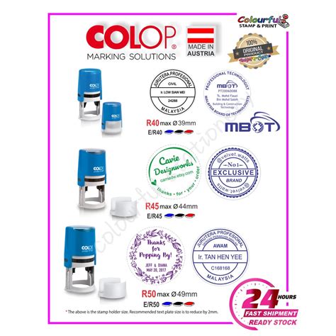 COLOP New Round Self Inking Rubber Stamp R40 R45 R50 100 Original