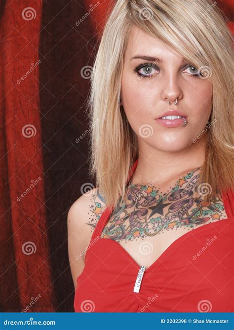 Tattooed Blonde Model Stock Photo Image Of Intense Pose