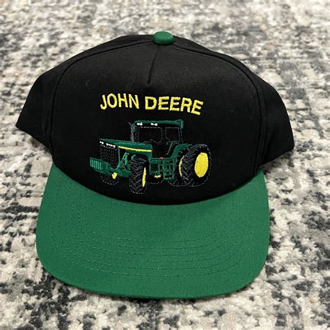 John Deere Tractor Snapback Hat Black Green Stitched Gem
