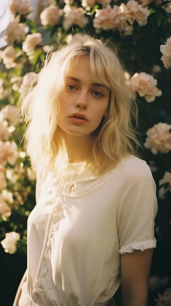 Premium AI Image Candid Shot Film Photography Of A Beautiful Blonde Girl