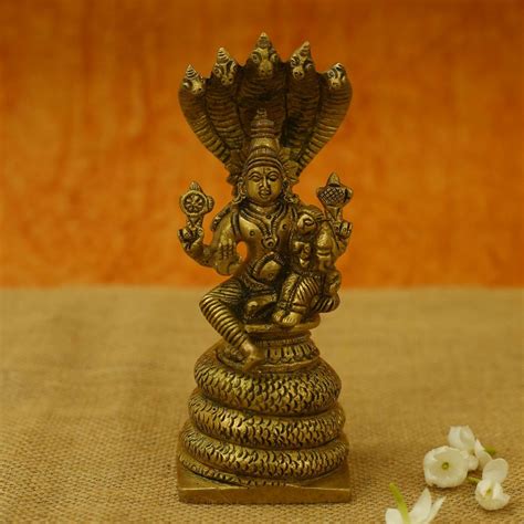 BRASS VISHNU LAKSHMI IDOL WITH SNAKE