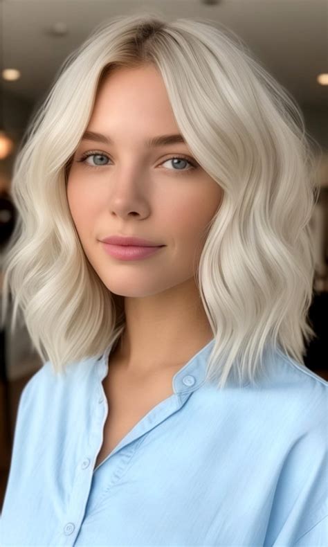 30 Cute Medium Length Hairstyles Light Blonde Waves