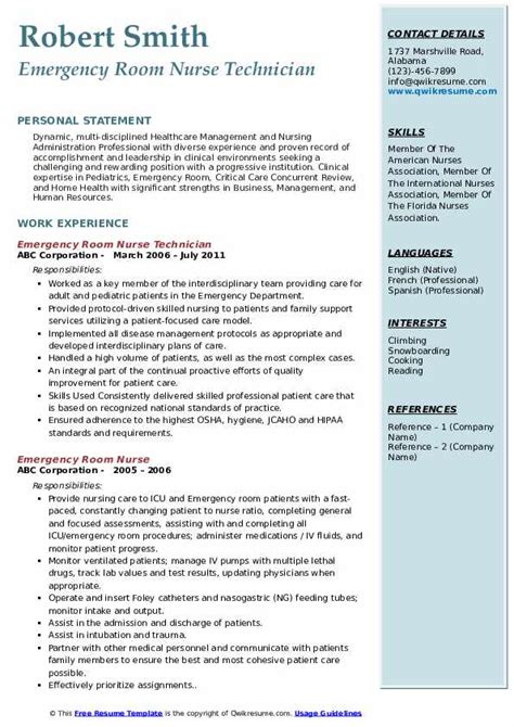 Emergency Nurse Resume Sample