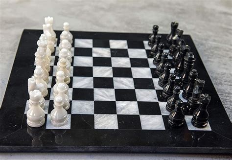 Black And White Marble Chess Set W Black Board Etsy