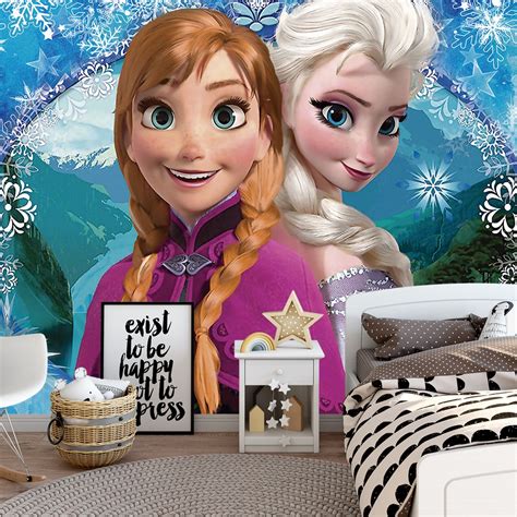 Papel De Parede Mural Decorativo Infantil 3D Frozen Elsa E Anna