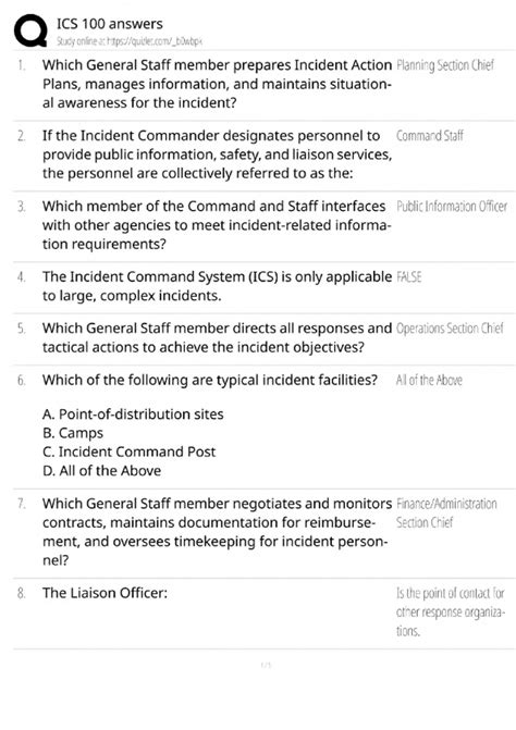 Fema Ics 100 Answers Quizlet Pdf