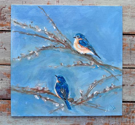 Bluebirds In Pussy Willows Molly Susan Strong A