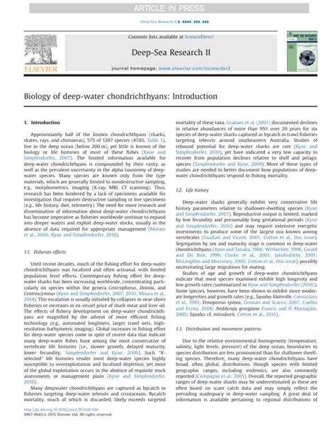 Biology Of Deep Water Chondrichthyans Introduction Deep Sea Research