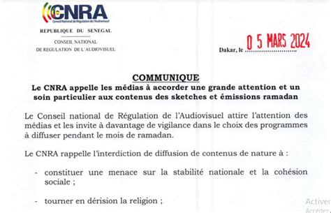 Programme Ramadan Les mises en garde du CNRA aux médias Senegal7