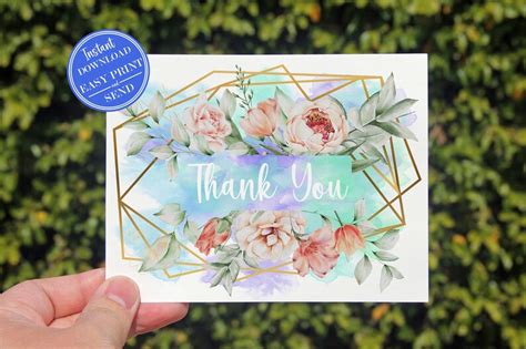 Printable Thank You Card Digital Thank You Card Instant Etsy