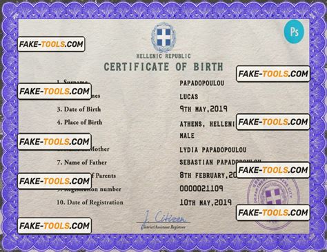 Greece Birth Certificate Psd Template Completely Editable Fake Tools