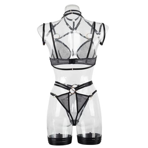 Sensual Lingerie Sheer Lace Underwear 3 Piece Seamless See Through Outfits Black Erotic Bilizna