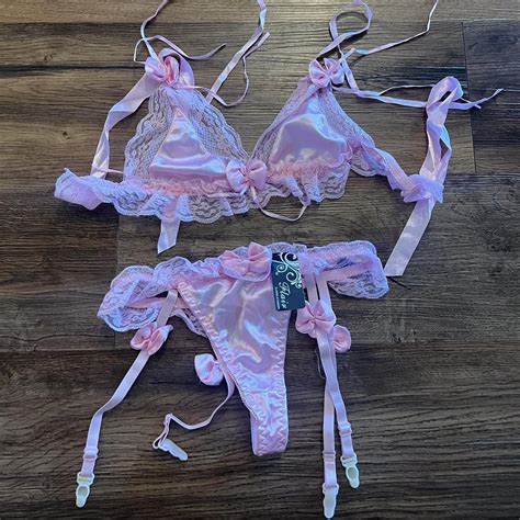 Vintage Lingerie Set Pink Lace Tag Still On Bottoms Depop