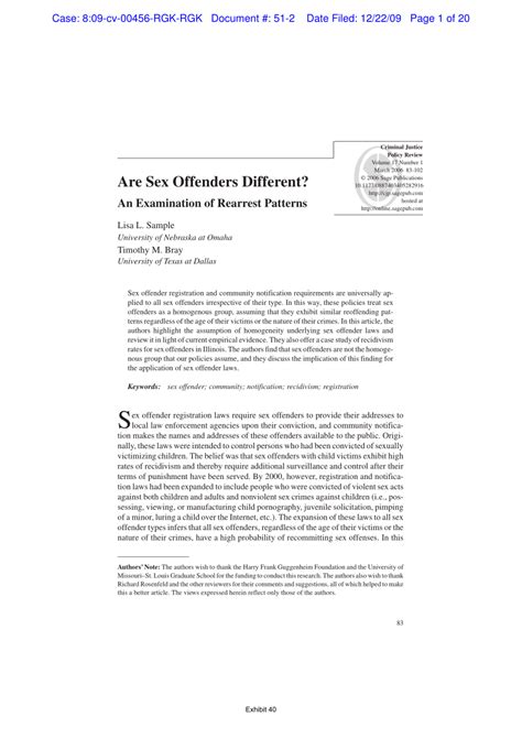 Pdf Are Sex Offenders Different An Examination Of Rearrest Patterns