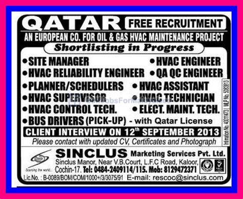 Free Recruitment For Oil Gas Jobs Qatar Gulf Jobs For Malayalees