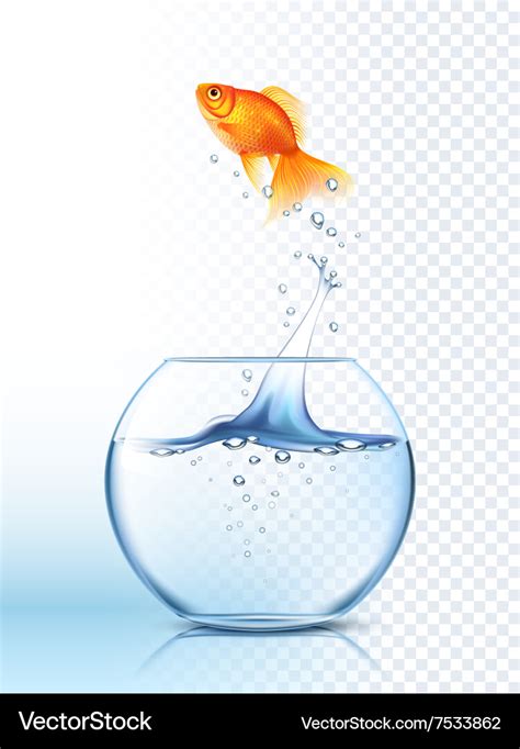 Golden fish jumping out bowl poster Royalty Free Vector