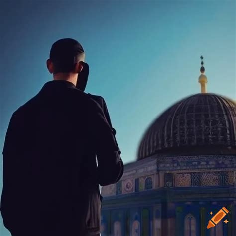 Man Standing In Front Of Al Aqsa Mosque In Palestine On Craiyon