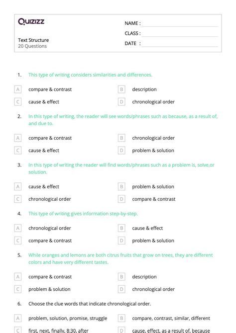 Ponad Struktura Akapitu Arkuszy Roboczych Dla Klasa W Quizizz