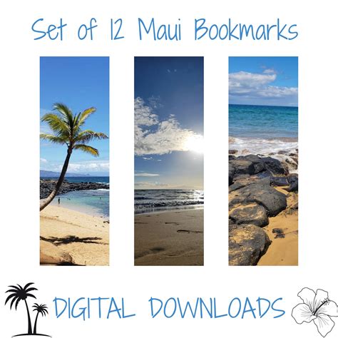 12 Hawaii Digital Bookmarks Maui Photo Hawaiian Bookmarks Beach Palm