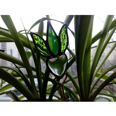 Garden Art Glass Flower Green Flower Plant Pot Glass Stake Inspire