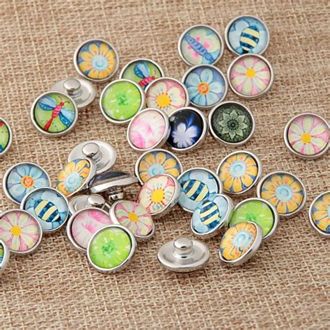 Papapress New Mm Snaps Button Pcs Lot Mixed Styles Flowers Glass