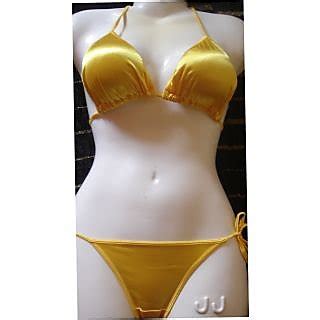 Shop Yellow Sexy Satin Bikini Set Hot Pc G String Bra Panty