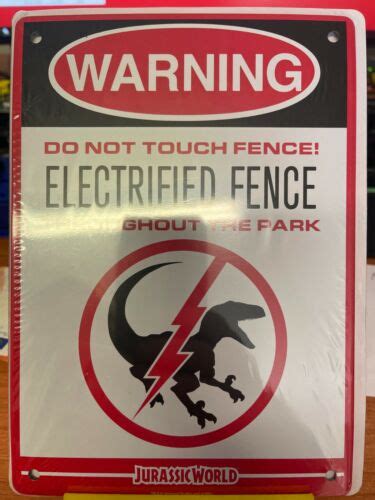 Jurassic World Electrified Raptor Fence Tin Litho Warning Sign Ebay