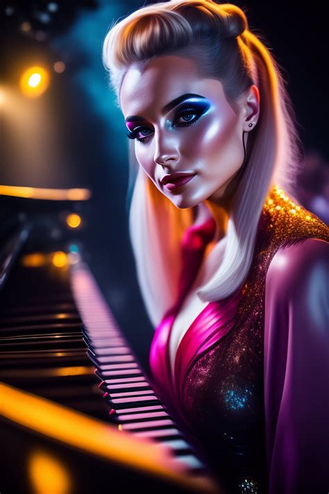 Lexica Delphine Blonde Jolie Visage Face Cam Ra En Robe Dessiner Qui Joue Du Piano Dans