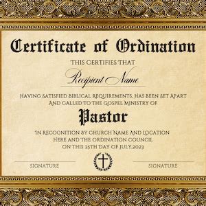 Pastor Ordination Certificate Template, Editable Certificate of ...