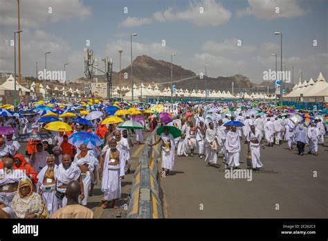 Hajj pilgrims walking, Day time, Performing Hajj, Mina, Makkah, Saudi ...