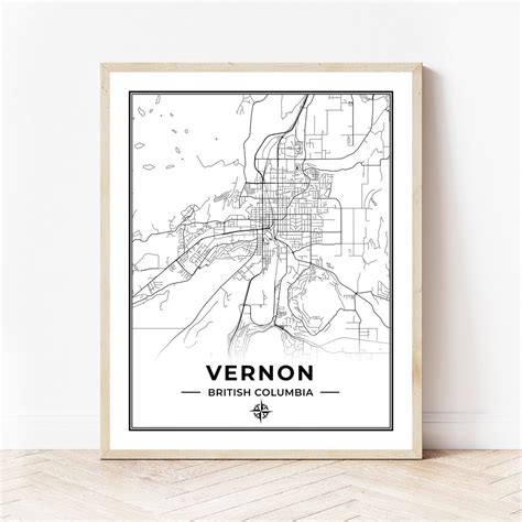 Vernon Map Print Map Of Vernon British Columbia Black And White