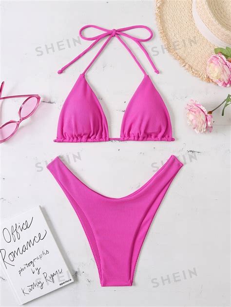 SHEIN Swim Bikini de micro triángulo ribeteado de playa de verano de corte alto Moda de Mujer