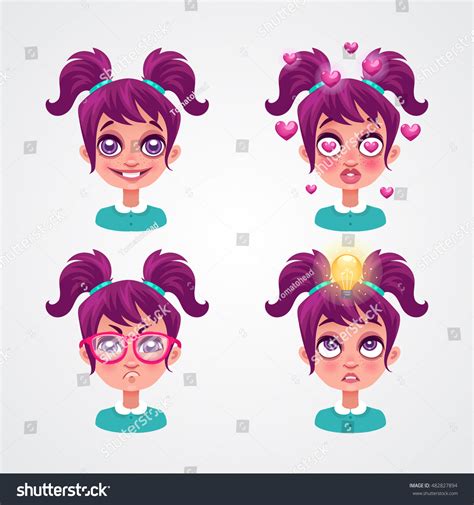 cute cartoon girl face expressions vector stock vector royalty