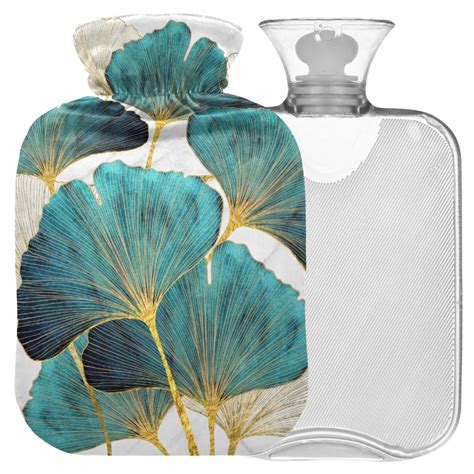 Naanle Hot Water Bottle With Cover Ginkgo Leaf Design L Heat Bottle For Back Pain Relief