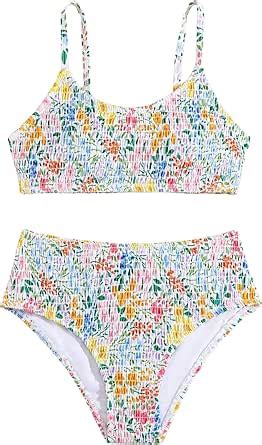 Amazon Soly Hux Girl S Floral Print Bikini Set Spaghetti Strap Smocked Bathing Suit Two
