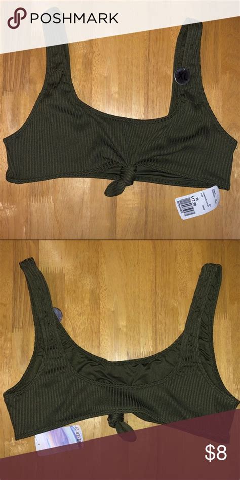 Ribbed Knot Front Bikini Top Brand New Never Worn Xl Olive Colored