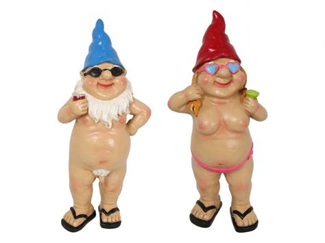 Naked Gnome Set Of 2 Male Female Statues Ornament 28 Cm Cam And Deb S Store
