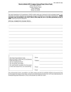 Fillable Online Ftp Dot State Tx English Comment Form Pdf Fax