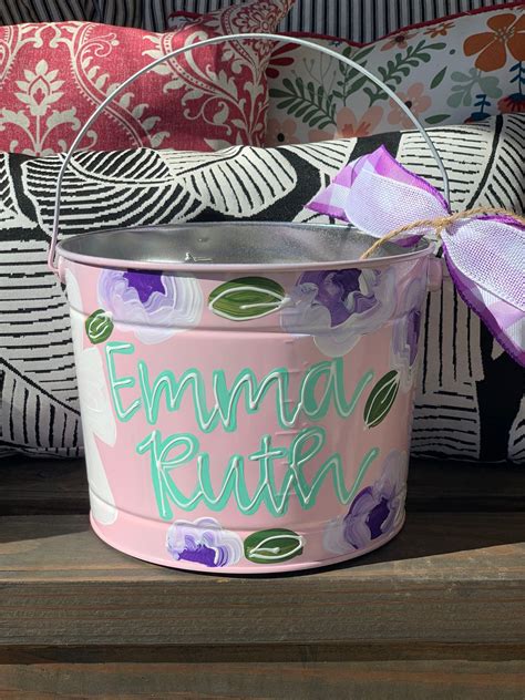 Customized Easter Bucket, Hand Painted Easter Bucket, Painted Easter Bucket, Personalized Easter